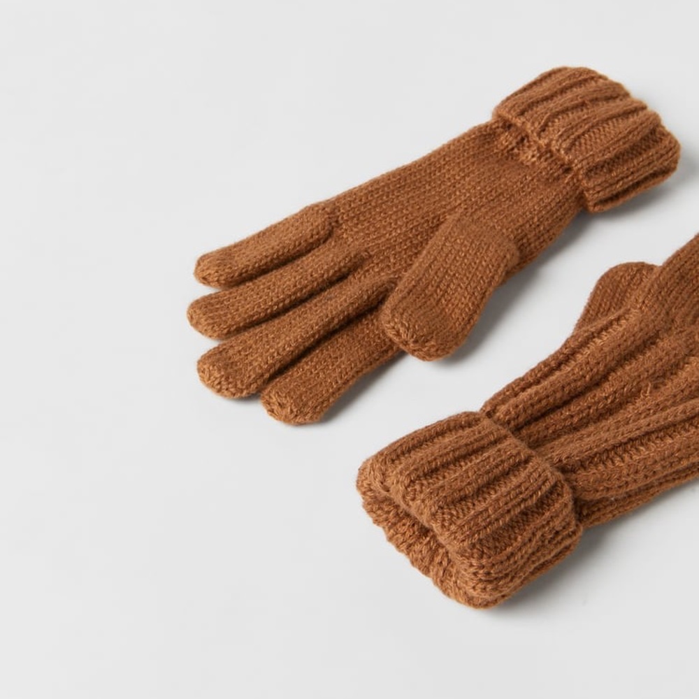 NWT Zara 10-14Y knit gloves dark tan